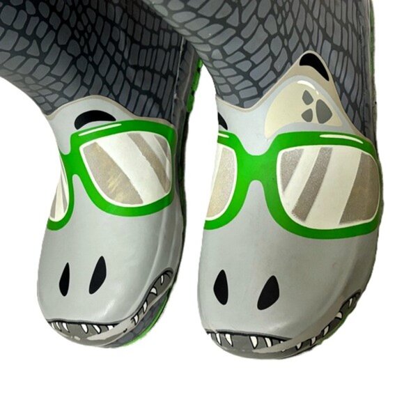 Western Chief Jurassic Jake Dinosaur Rain Boots Youth Size 1 Charcoal Green - Picture 5 of 16